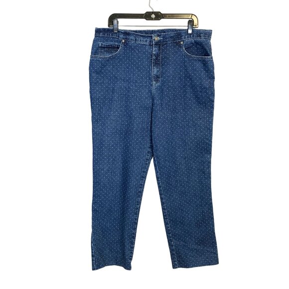 Gloria Vanderbilt Missy High Rise Polka Dot Straight Blue Denim Jeans Size 16 - Picture 1 of 8
